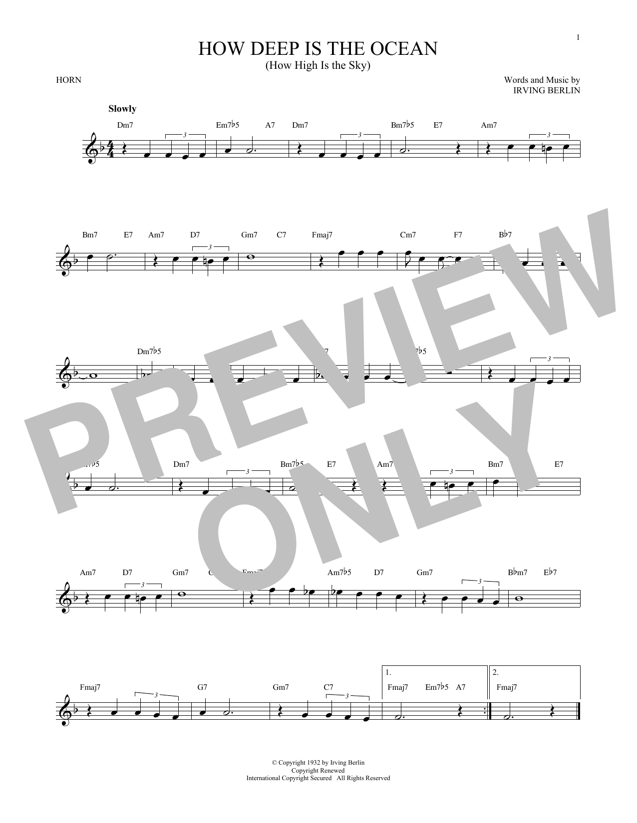 Produktgalerie: Seite 1 von 1 How Deep Is The Ocean (How High Is The Sky), Irving Berlin, Horn