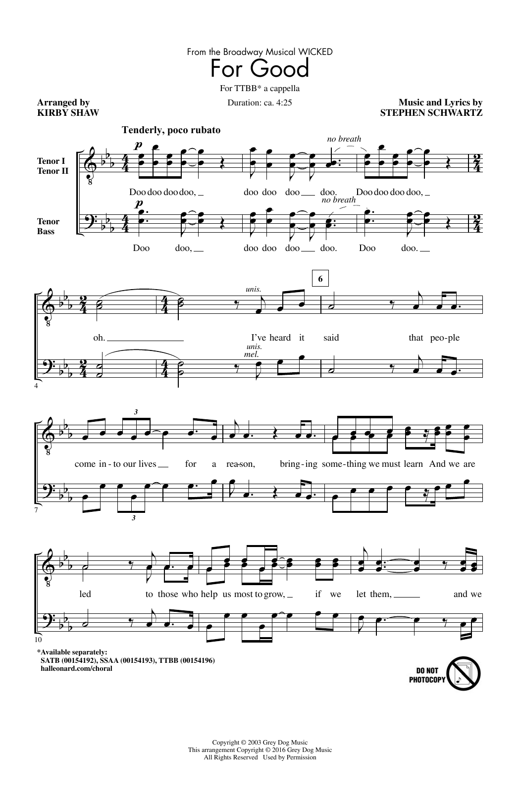 Product picture to: For Good (from Wicked) (arr. Kirby Shaw)