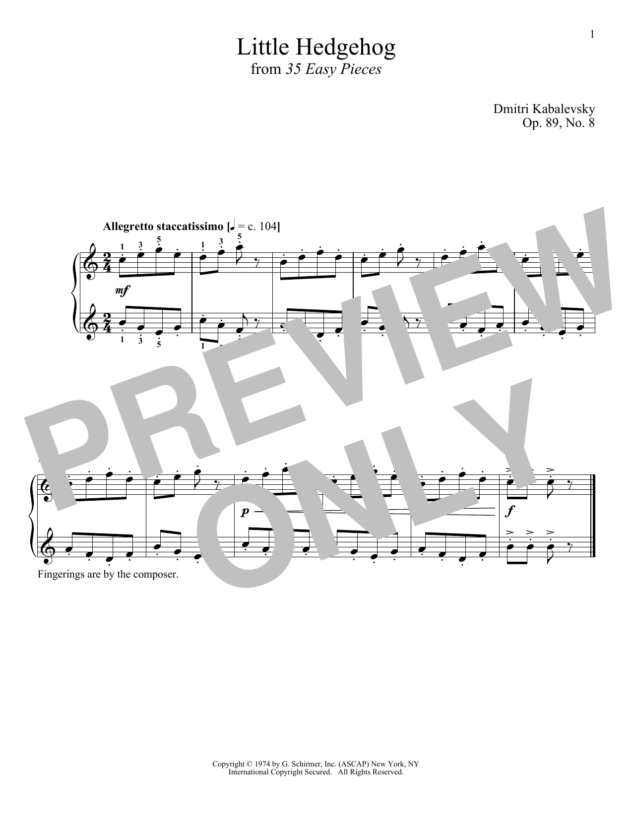 Product gallery: Page 1 of 1 Little Hedgehog, Op. 89, No. 8, Dmitri Kabalevsky