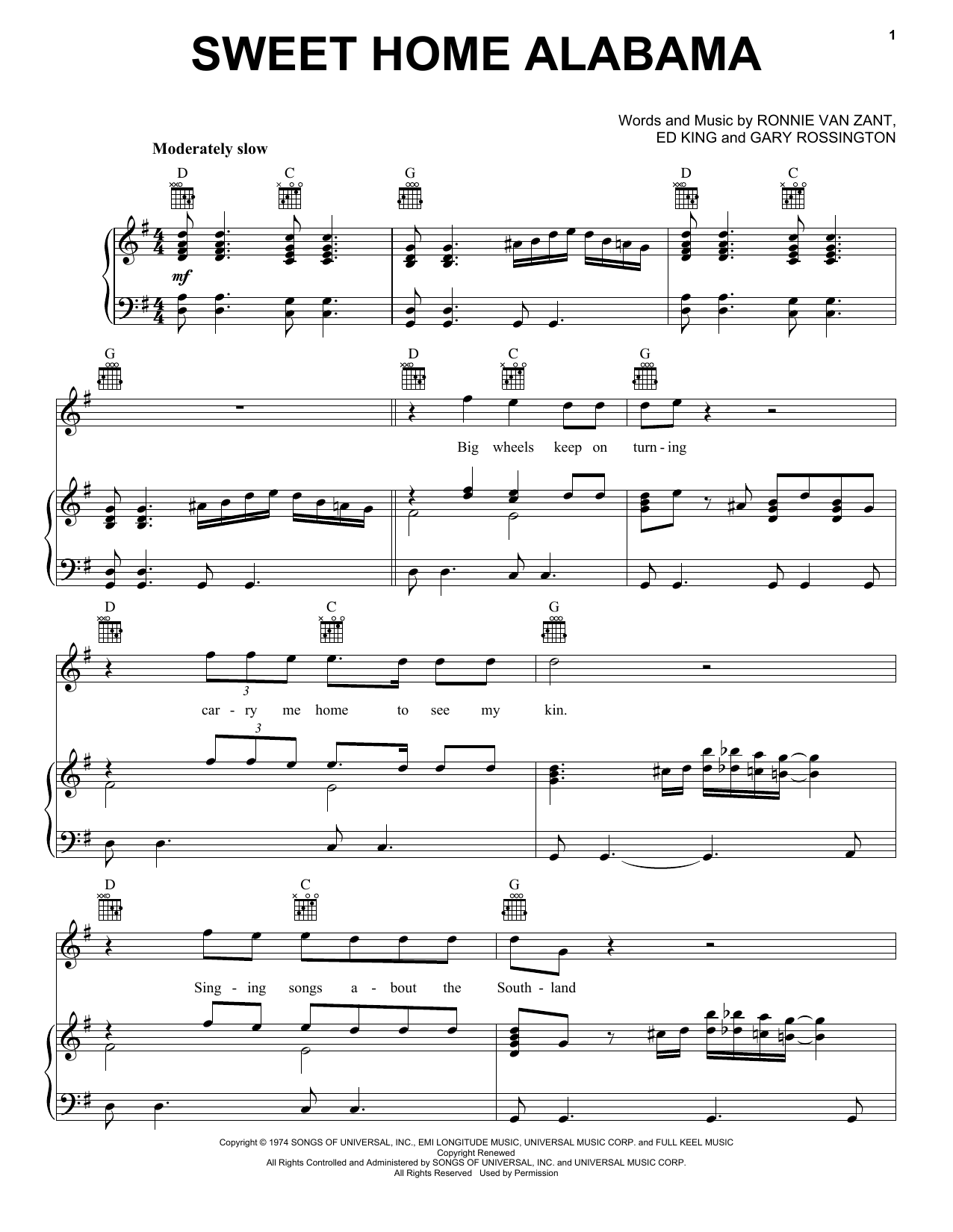 Produktgalerie: Seite 1 von 1 Sweet Home Alabama, Lynyrd Skynyrd, Gesang, Gitarre, Klavier