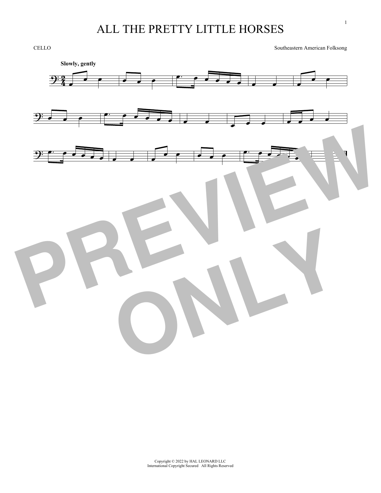 Produktgalerie: Seite 1 von 1 All The Pretty Little Horses, Southeastern American Folksong, Violoncello