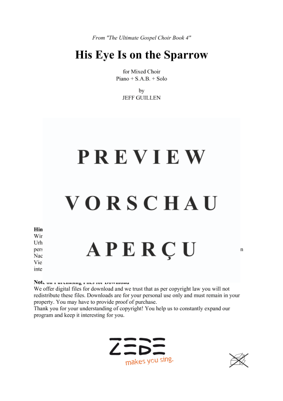 Produktgalerie: Seite 6 von 11 His Eye Is On the Sparrow, , Gemischter Chor SAB, Solo und Klavier