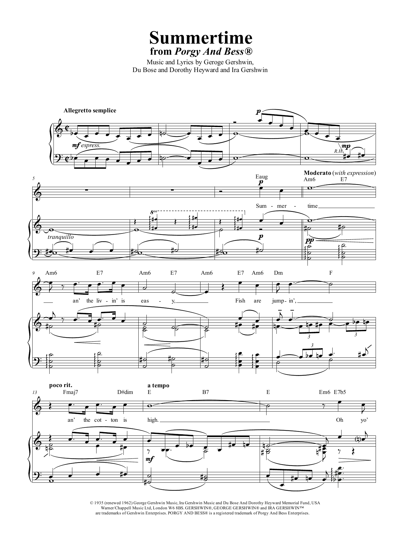Produktgalerie: Seite 1 von 1 Summertime (from Porgy And Bess), George Gershwin, Gesang, Gitarre, Klavier