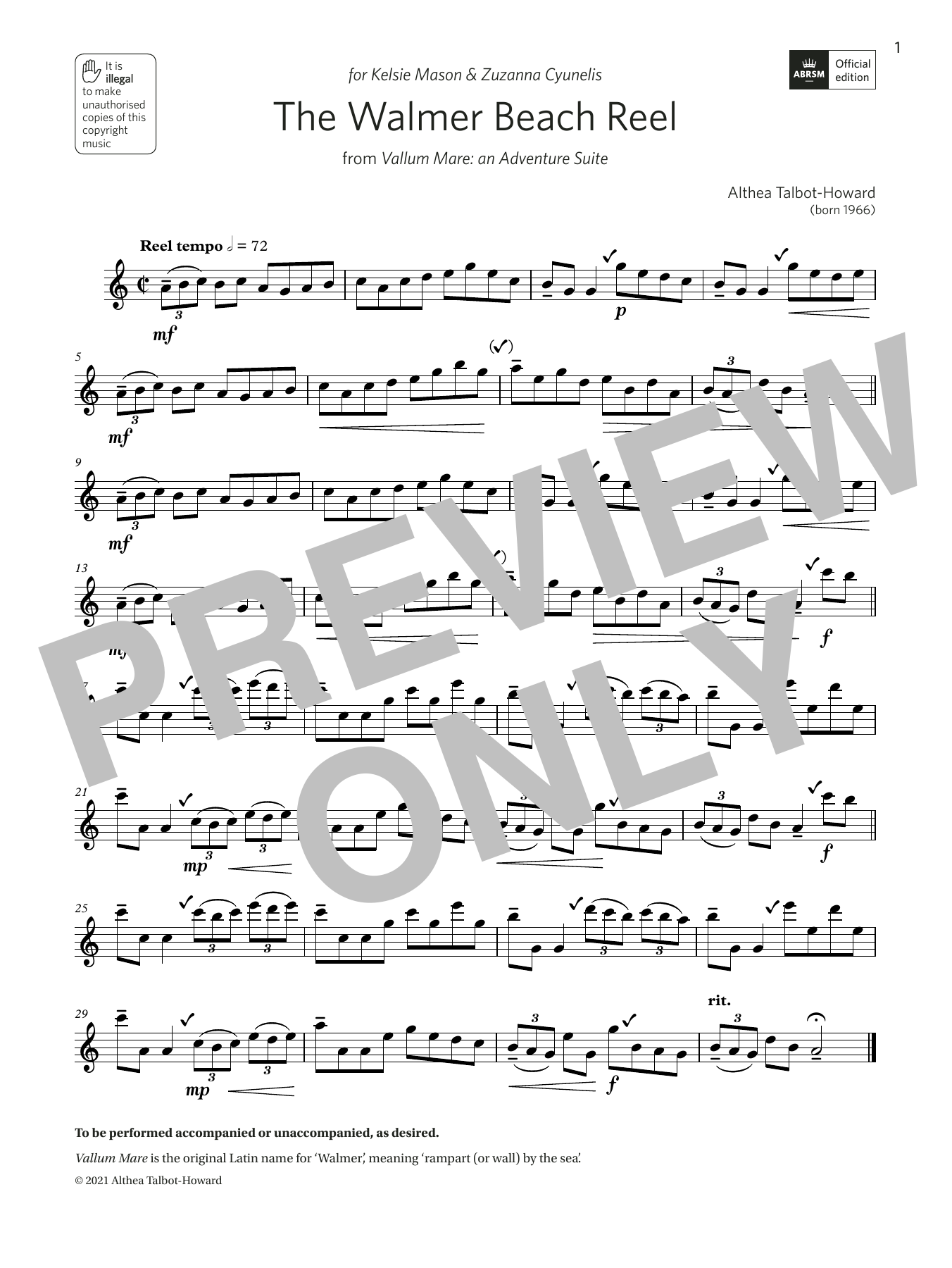 Product gallery: Page 1 of 1 The Walmer Beach Reel (Grade 4 List C9 from the ABRSM Treble Recorder syllabus from 2022), Althea Talbot-Howard