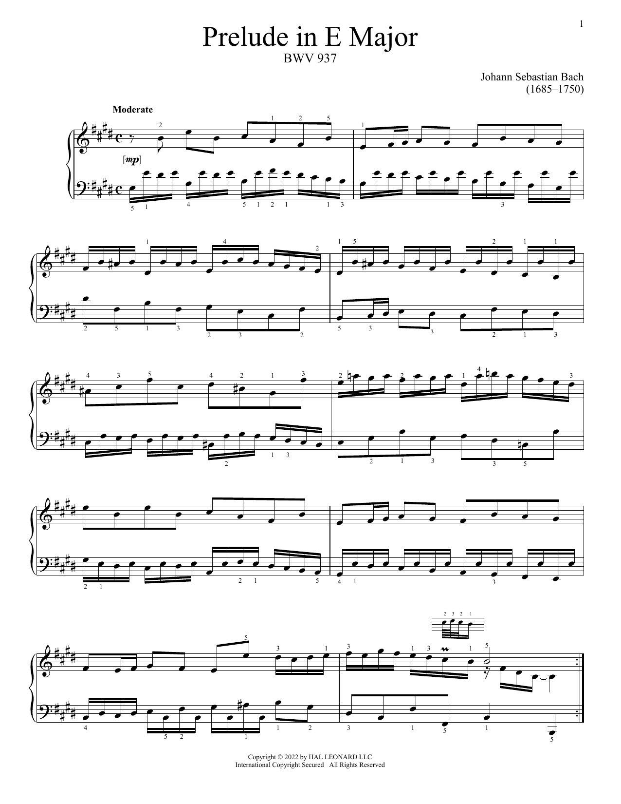 Produktgalerie: Seite 1 von 1 Prelude In E Major, BWV 937, Johann Sebastian Bach, Klavier