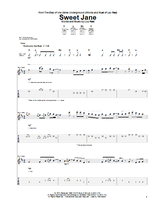 Produktgalerie: Seite 1 von 1 Sweet Jane, The Velvet Underground, Gitarre
