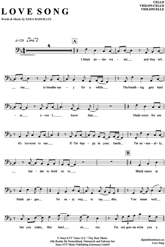 Produktgalerie: Seite 1 von 5 Love Song , Bareilles, Sara, (Violon-Cello)