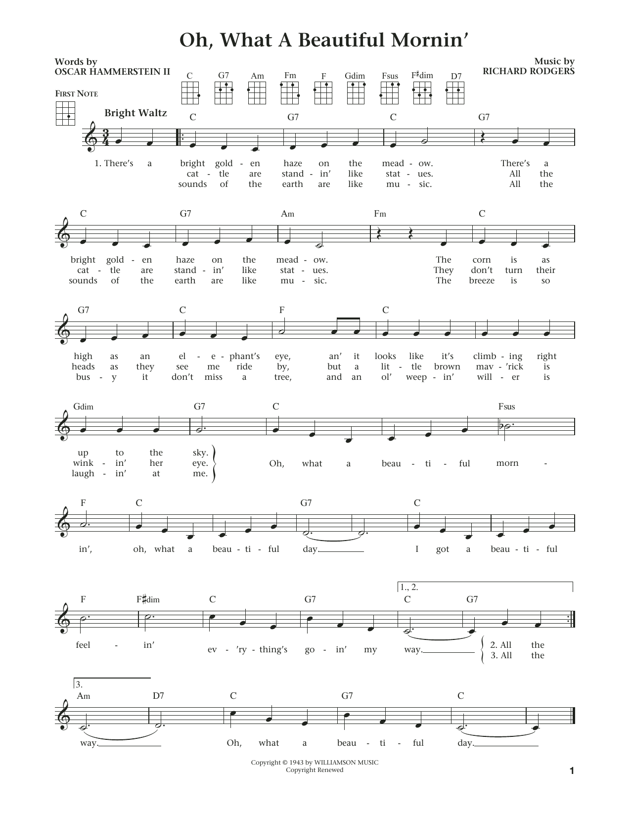 Product gallery: Page 1 of 1 Oh, What A Beautiful Mornin' (from Oklahoma) (from The Daily Ukulele) (arr. Liz and Jim Beloff), Rodgers & Hammerstein