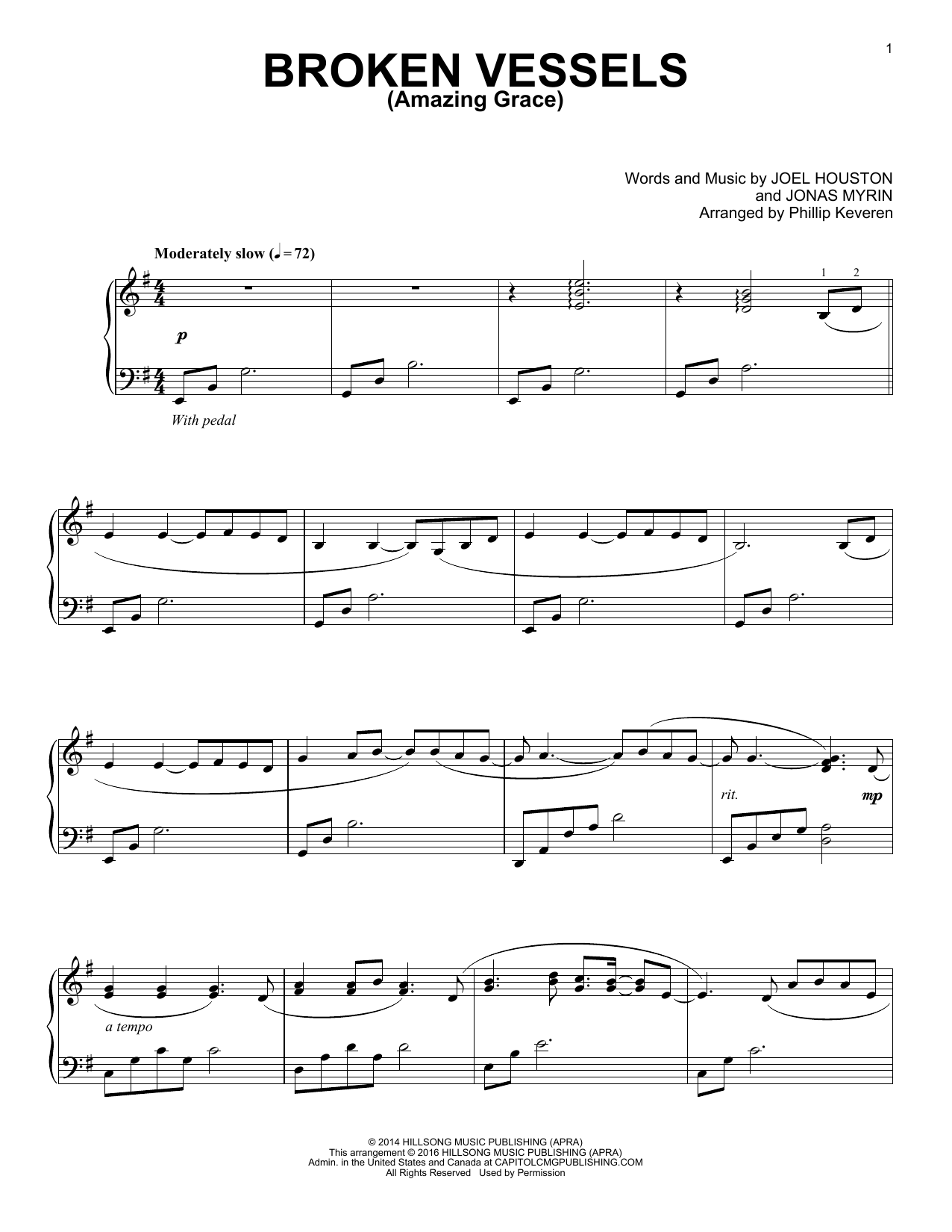 Product gallery: Page 1 of 1 Broken Vessels (Amazing Grace) (arr. Phillip Keveren), Hillsong Worship
