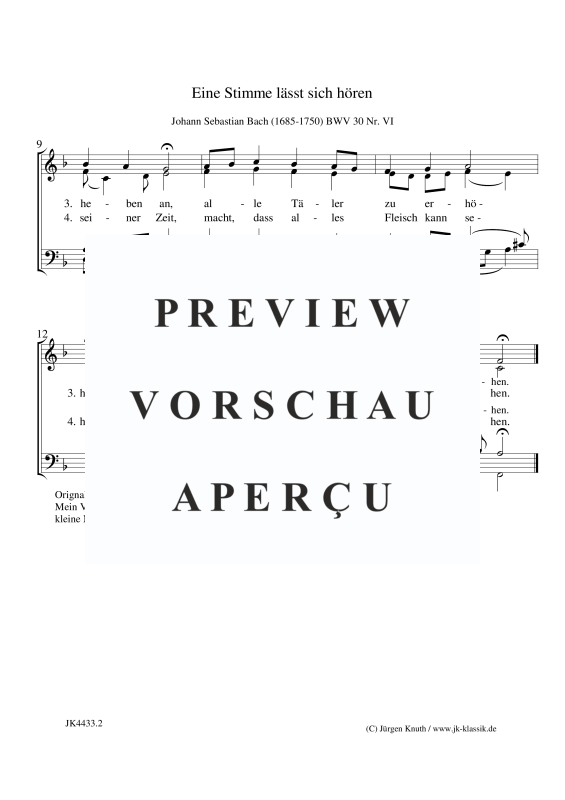 Produktgalerie: Seite 3 von 3 Eine Stimme lässt sich hören (aus: Kantate BWV 30 Nr. VI ), , Gemischter Chor