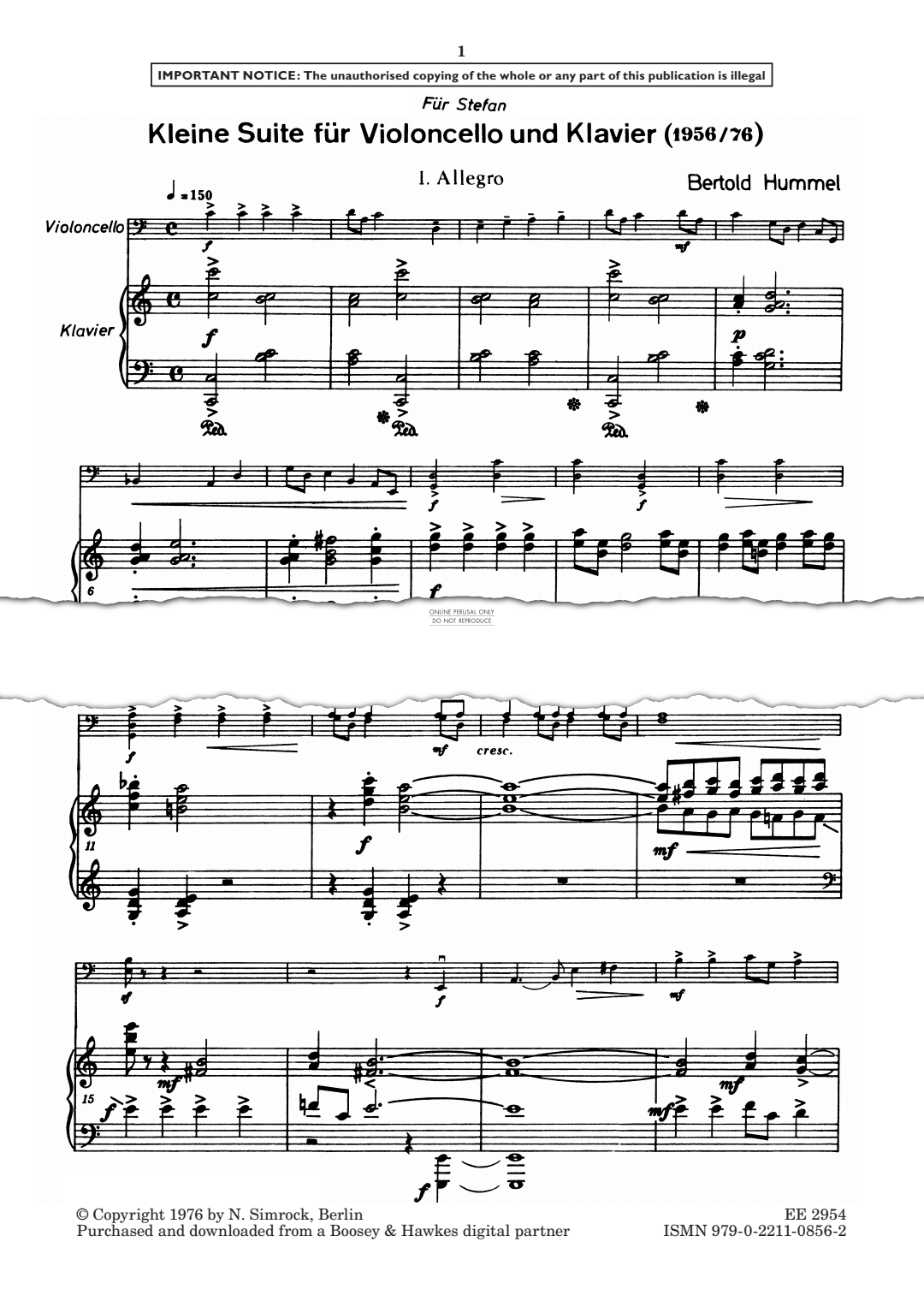 Produktgalerie: Seite 1 von 1 Little Suite, Op. 19a, Bertold Hummel, Klavier, Violoncello
