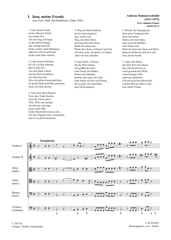 gallery: Jesu meine Freude (aus: Fest-, Buß- und Danklieder), , (5 Vokalstimmen, 2 Violinen, 3 Instrumente und Continuo)