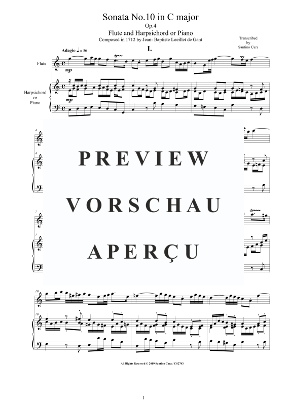 Produktgalerie: Seite 2 von 11 Flute Sonata No.10 in C major Op.4, , Zwei Flöten und Cembalo