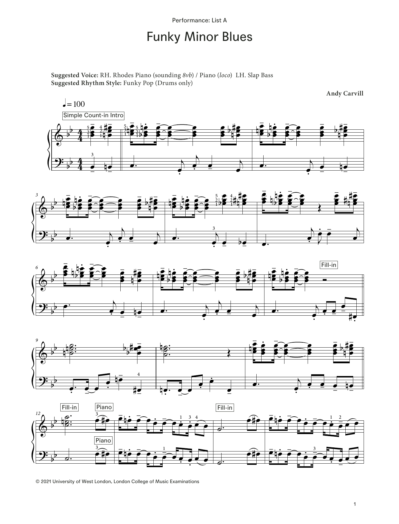 Produktgalerie: Seite 1 von 1 Funky Minor Blues (from LCME Electronic Keyboard Grade 7 List A), Andy Carvill, Klavier