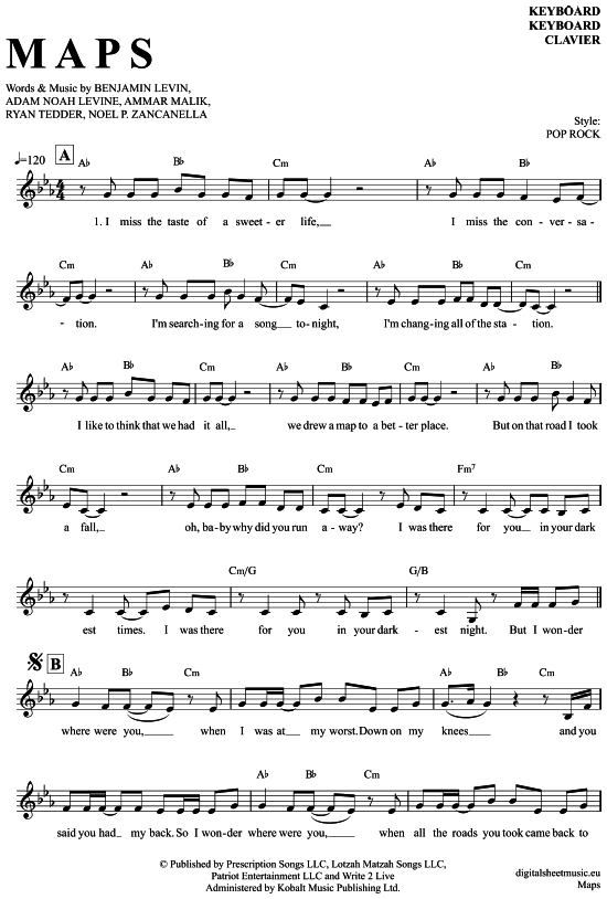 Product picture to: Maps Maroon 5