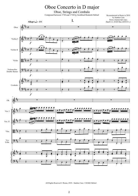 Produktgalerie: Seite 1 von 11 Oboen Konzert in D-Dur, , Oboe Solo, Streicherensemble und Cembalo BC