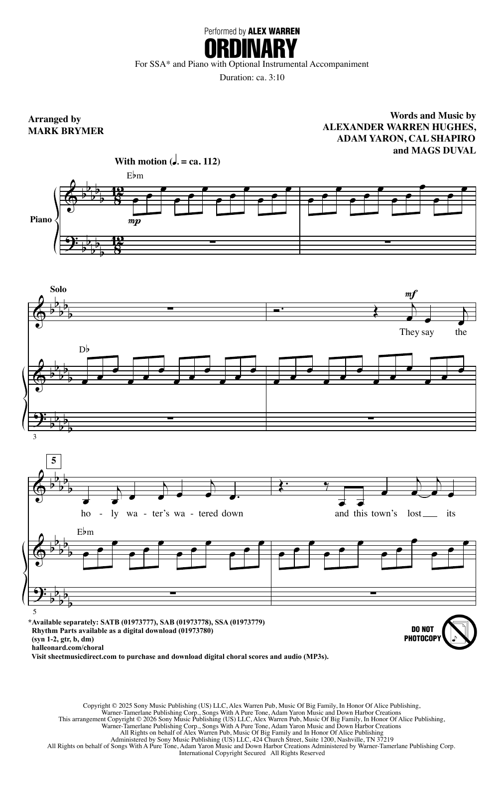 Produktgalerie: Seite 1 von 1 Ordinary (arr. Mark Brymer), Alex Warren, Chor