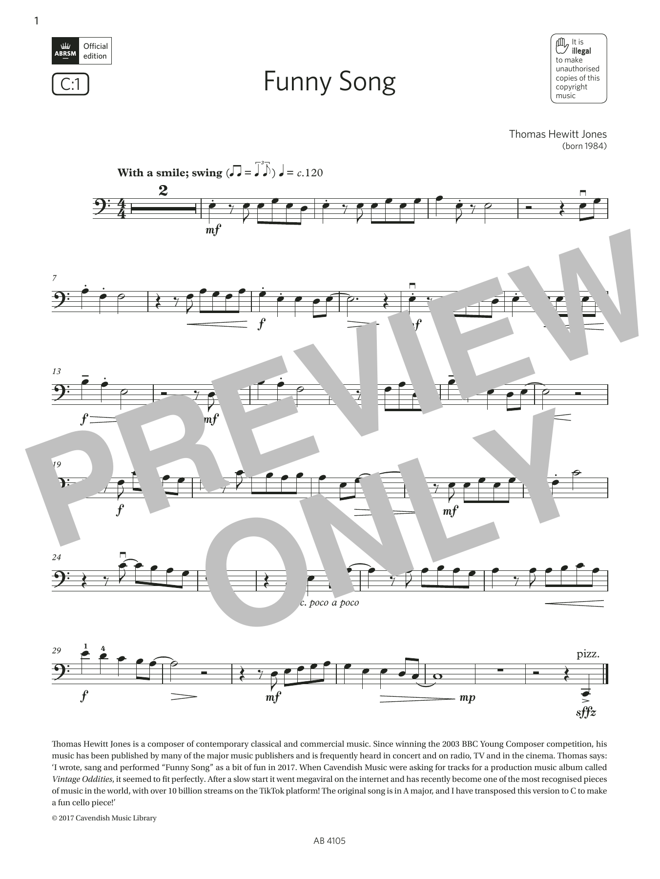 Produktbild zu:  Funny Song (Grade 2, C1, from the ABRSM Cello Syllabus from 2024) - Thomas Hewitt Jones