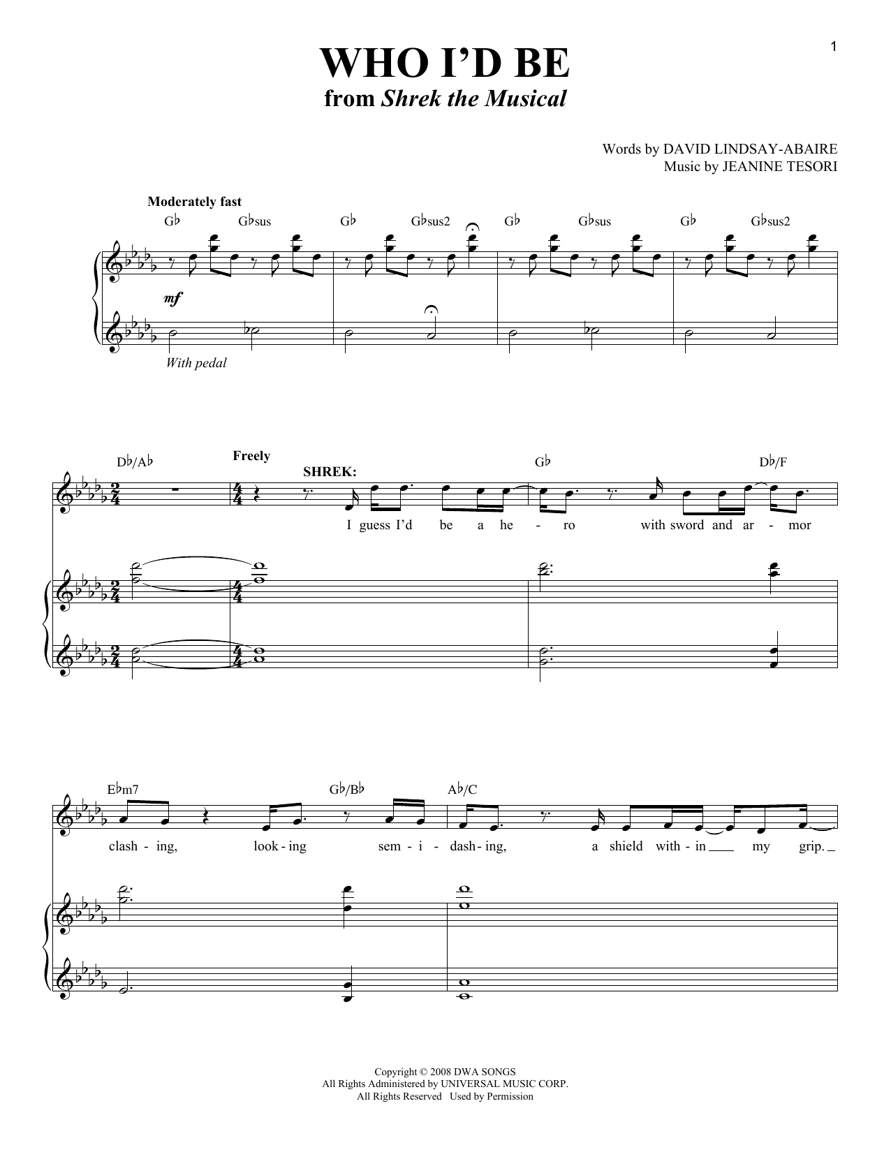 Produktgalerie: Seite 1 von 1 Who I'd Be (from Shrek The Musical), Jeanine Tesori, Gesang, Klavier