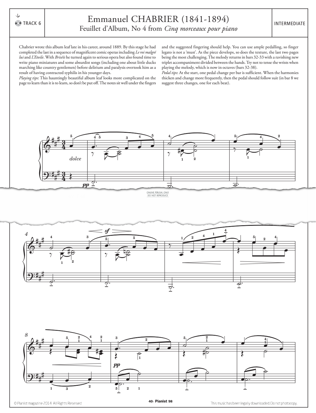 Produktgalerie: Seite 1 von 1 Feuillet d'Album, No.4 from 'Cinq morceaux pour piano', Emmanuel Chabrier, Klavier