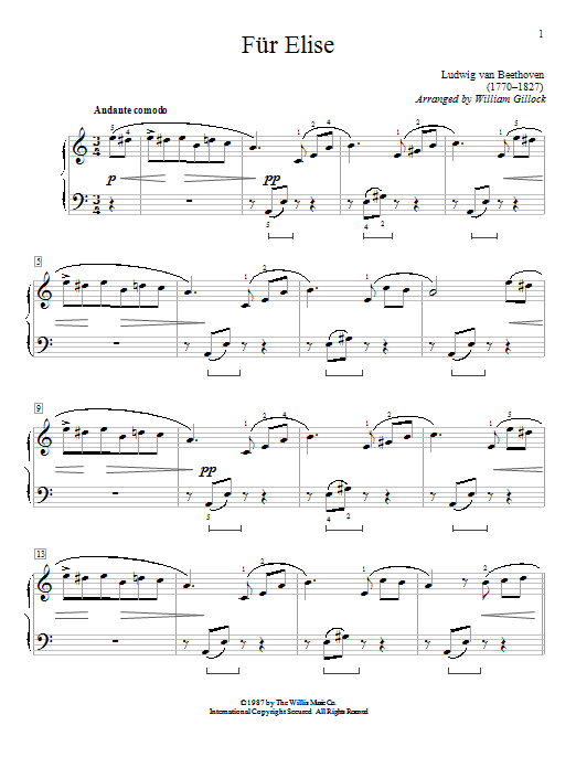Product picture to: Fur Elise (arr. William Gillock)