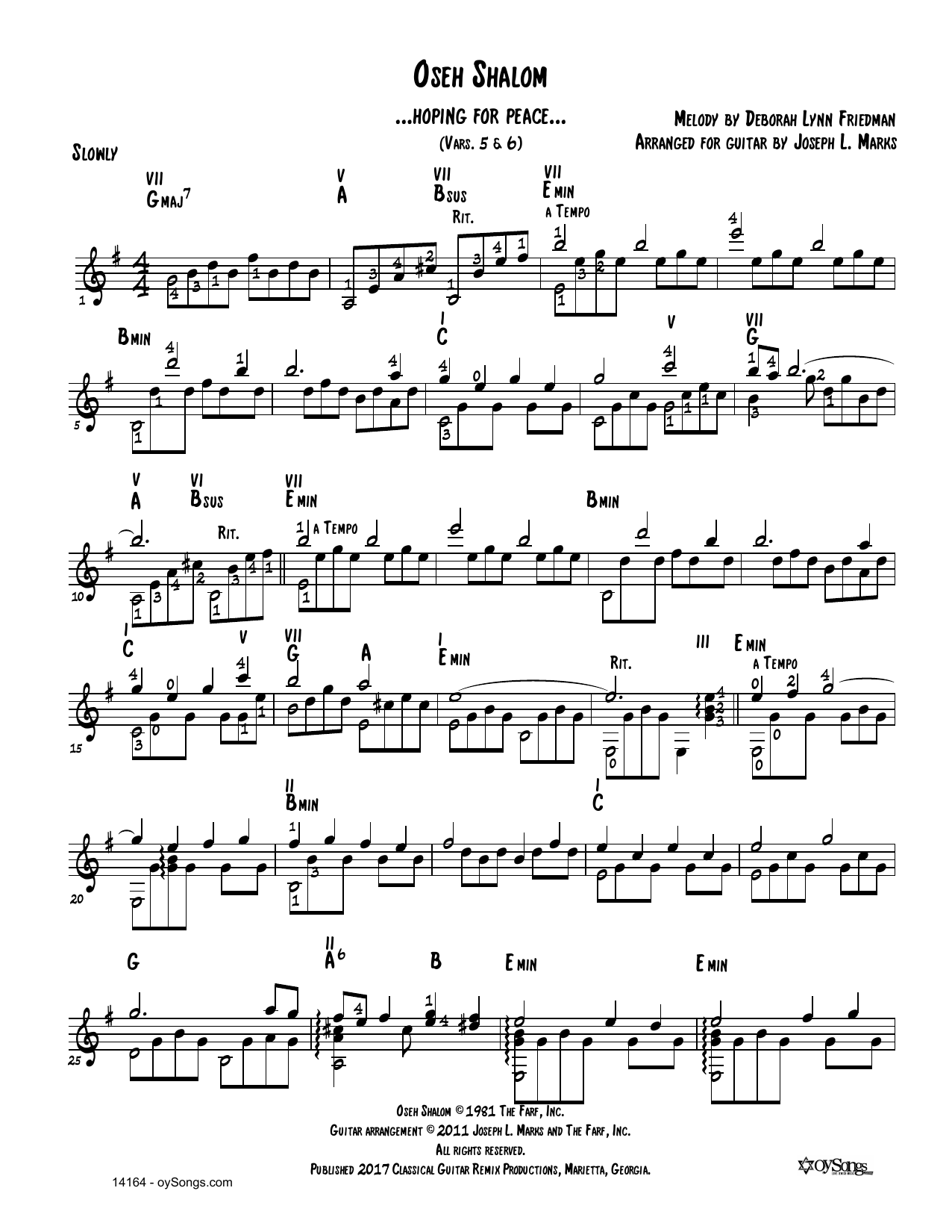 Product gallery: Page 1 of 1 Oseh Shalom Vars 5,6 (arr. Joe Marks), Debbie Friedman