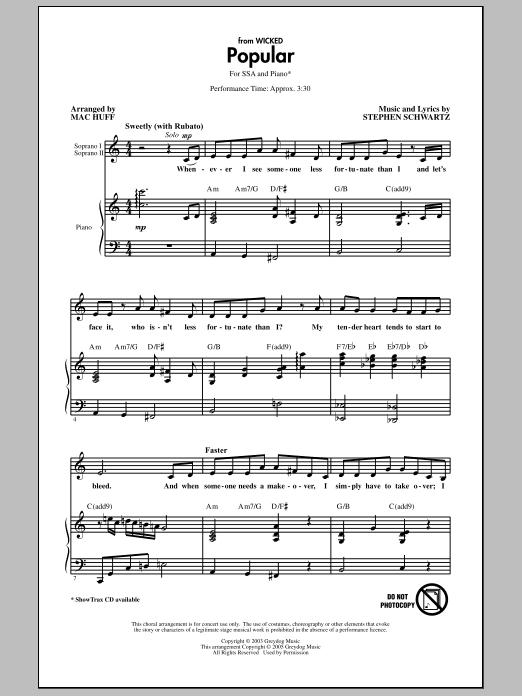 Produktgalerie: Seite 1 von 1 Popular (from Wicked) (arr. Mac Huff), Stephen Schwartz, Chor