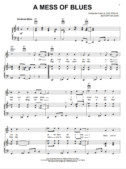 Produktgalerie: Seite 1 von 1 A Mess Of Blues, Elvis Presley, Gesang, Gitarre, Klavier