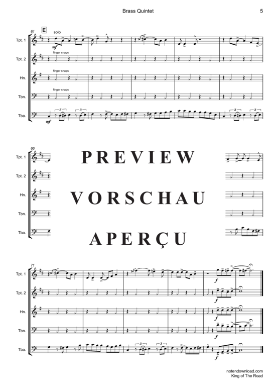 Produktgalerie: Seite 6 von 18 King Of The Road , Miller, Roger, (Blechbläser Quintett)