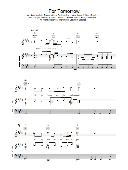 Produktgalerie: Seite 1 von 1 For Tomorrow, Blur, Gesang, Gitarre, Klavier