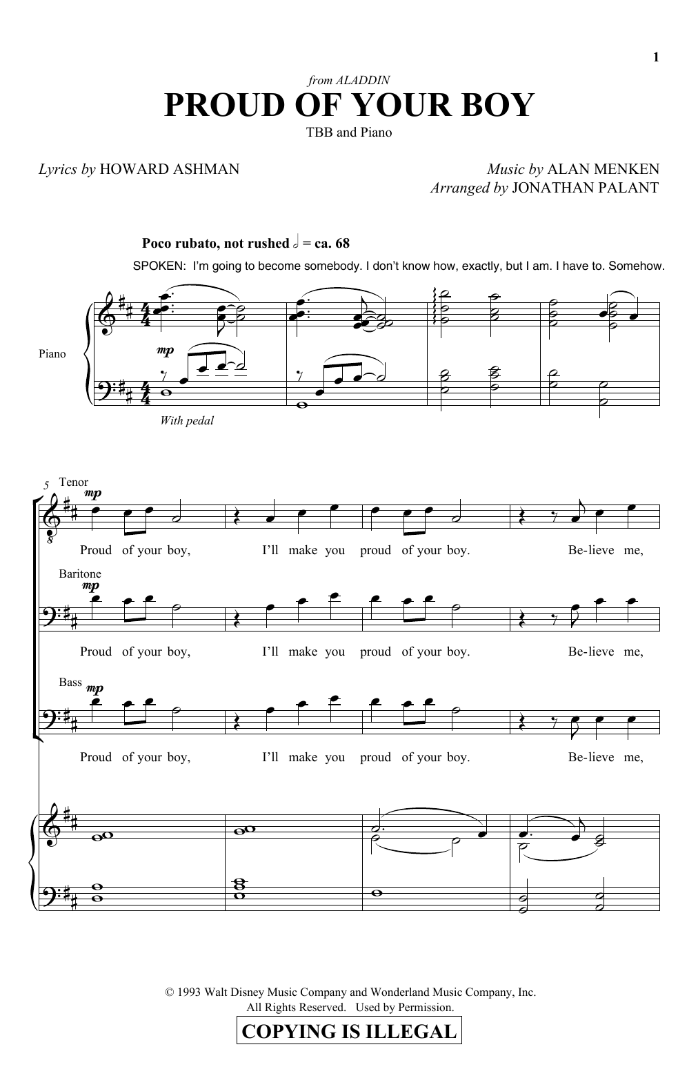 Product picture to: Proud Of Your Boy (from Aladdin: The Broadway Musical) (arr. Jonathan Palant)