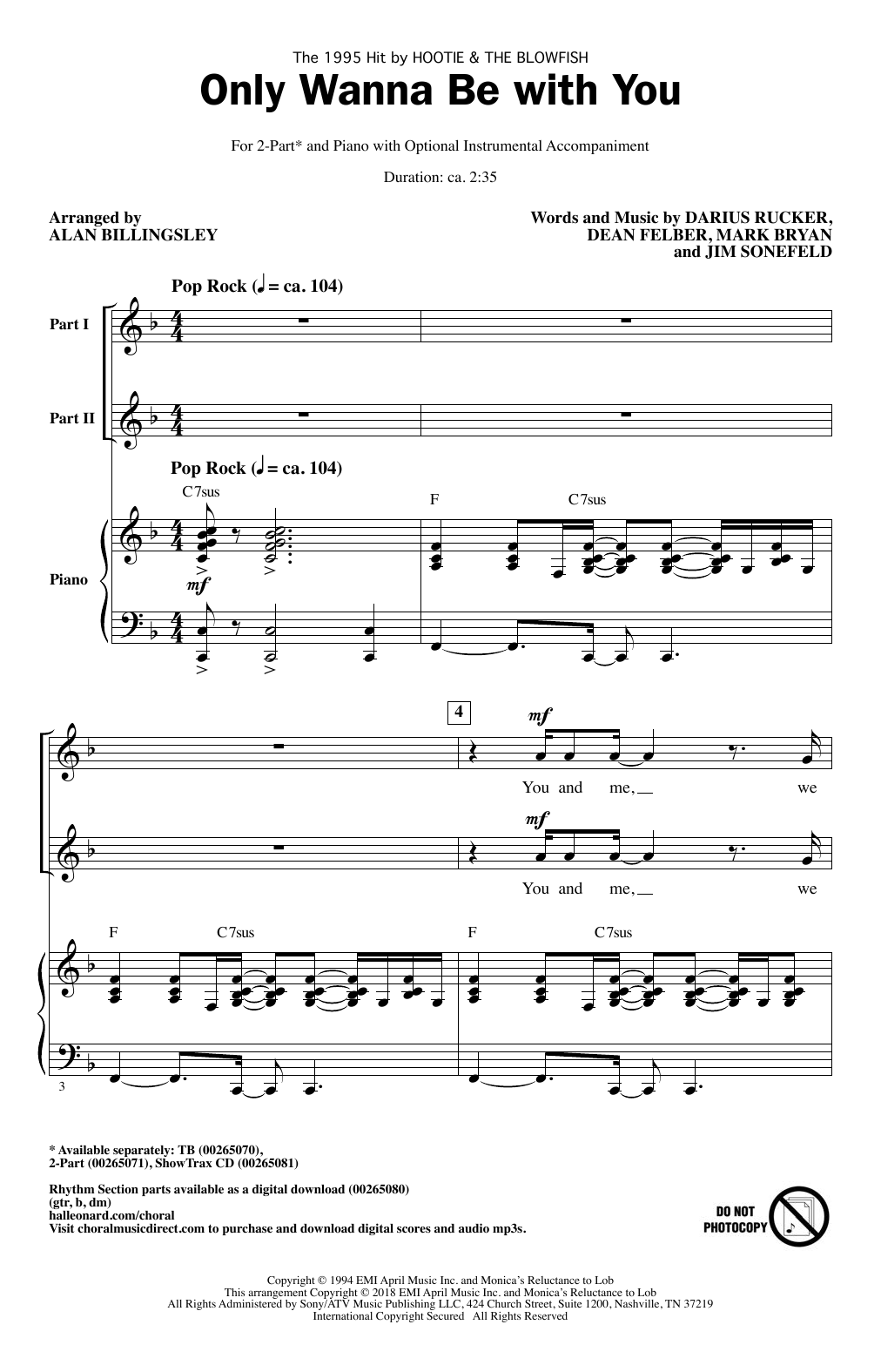 Product picture to: Only Wanna Be With You (arr. Alan Billingsley)
