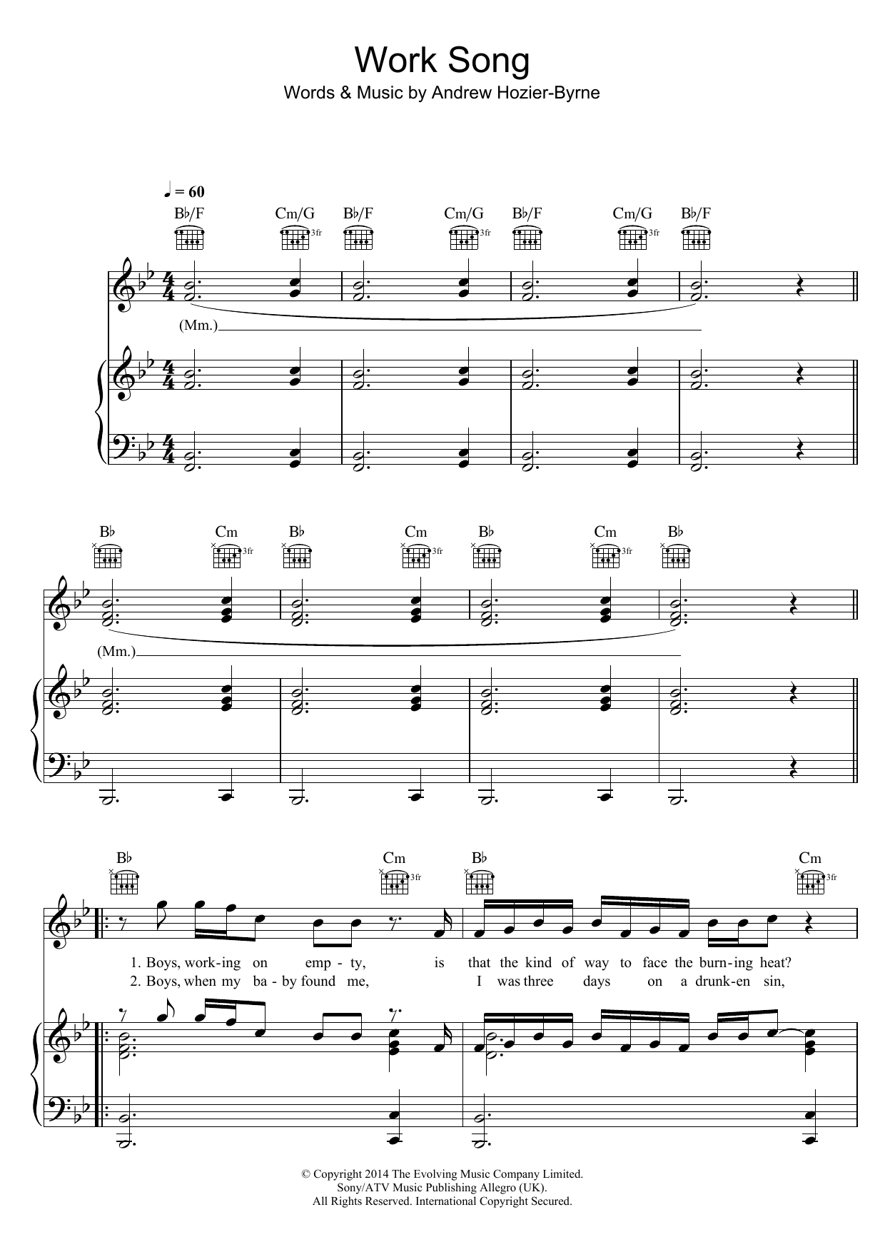 Produktgalerie: Seite 1 von 1 Work Song, Hozier, Gesang, Gitarre, Klavier