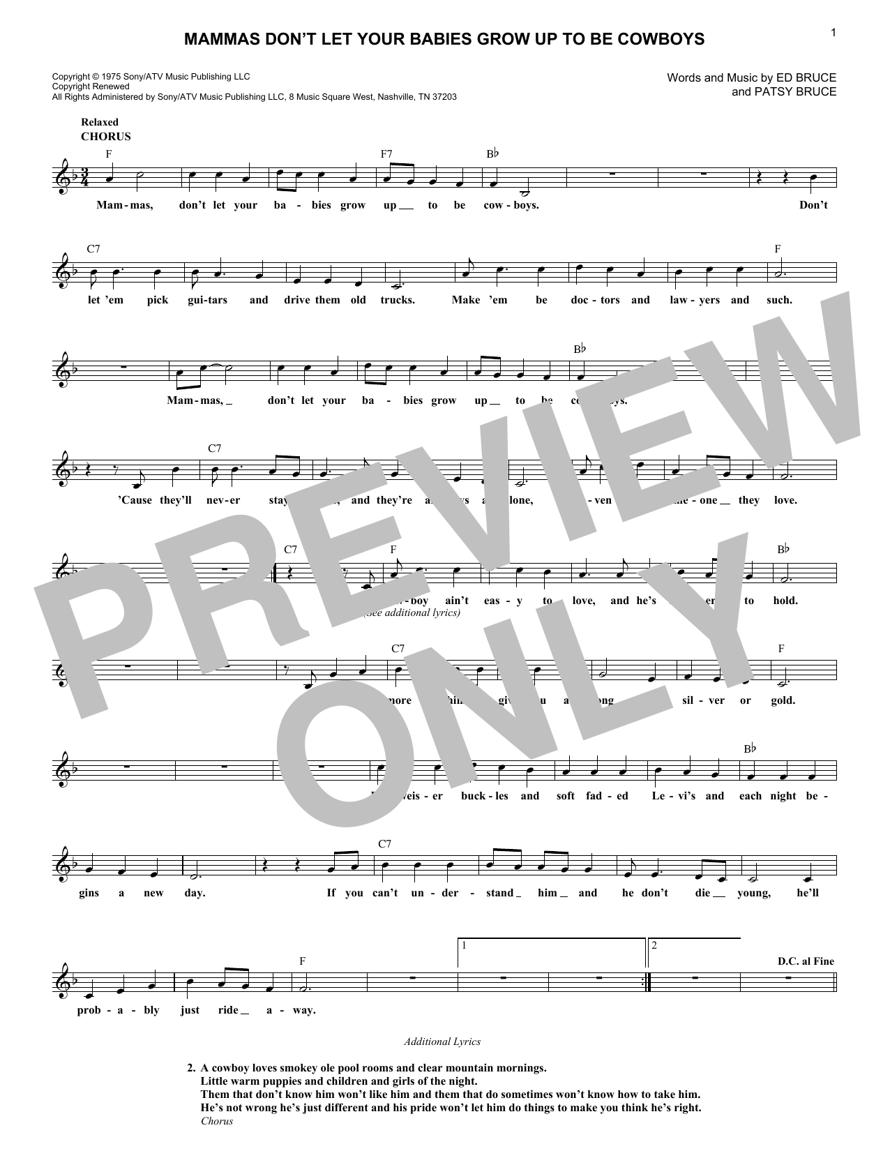 Produktgalerie: Seite 1 von 1 Mammas Don't Let Your Babies Grow Up To Be Cowboys, Ed Bruce, Melodieinstrument