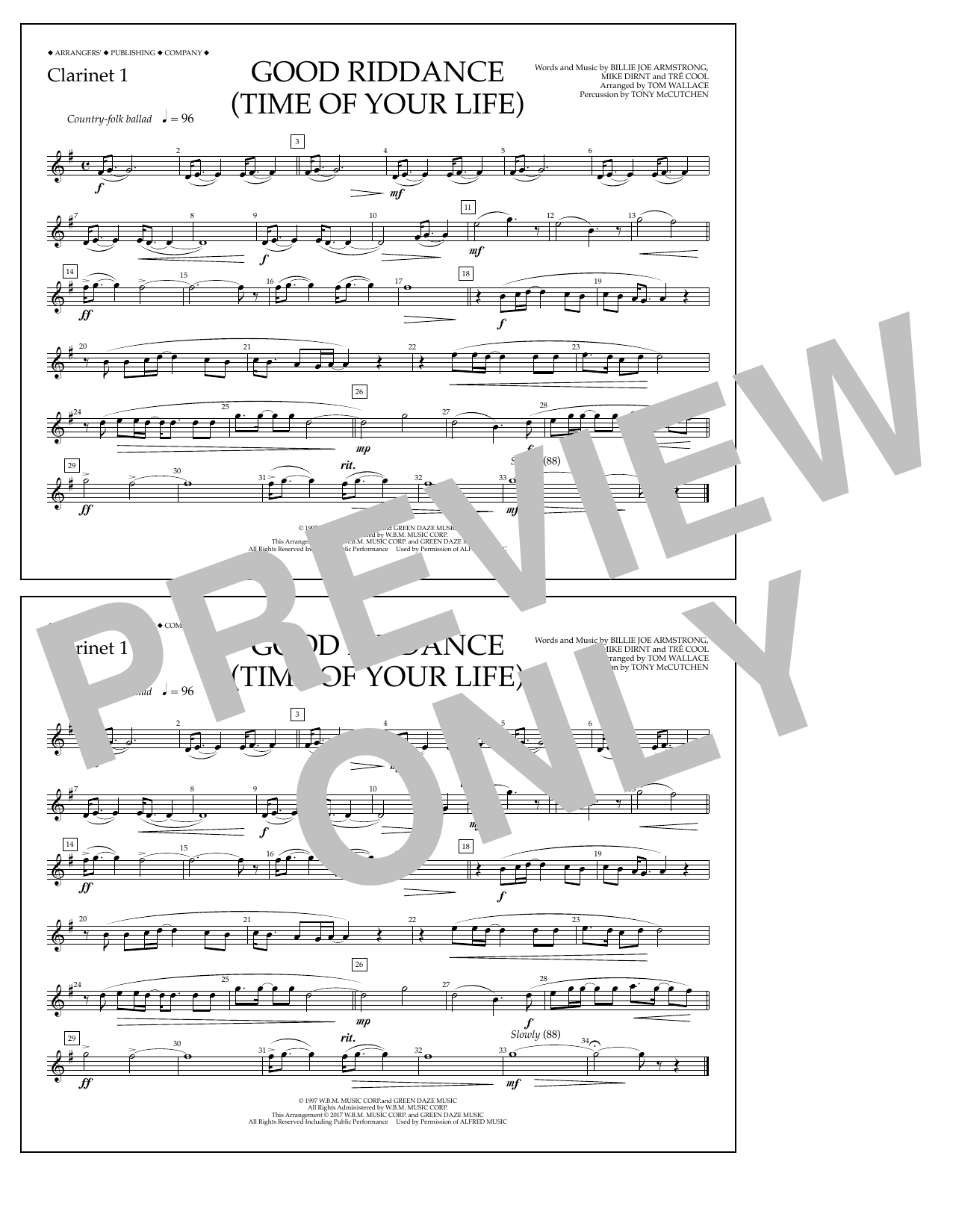 Product picture to: Good Riddance (Time of Your Life) - Clarinet 1