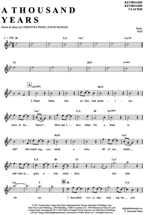 Product gallery: Page 1 of 4 A Thousand Years , Perri, Christina, (Keyboard)