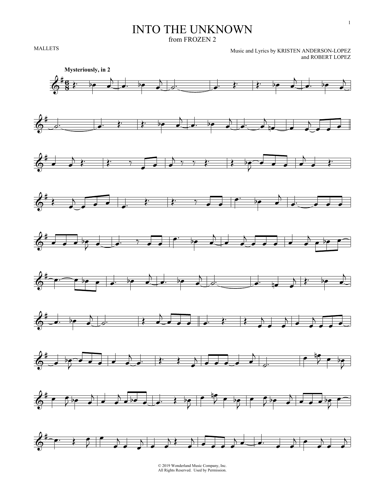 Produktgalerie: Seite 1 von 1 Into The Unknown (from Frozen 2), Kristen Anderson-Lopez & Robert Lopez, Xylophon