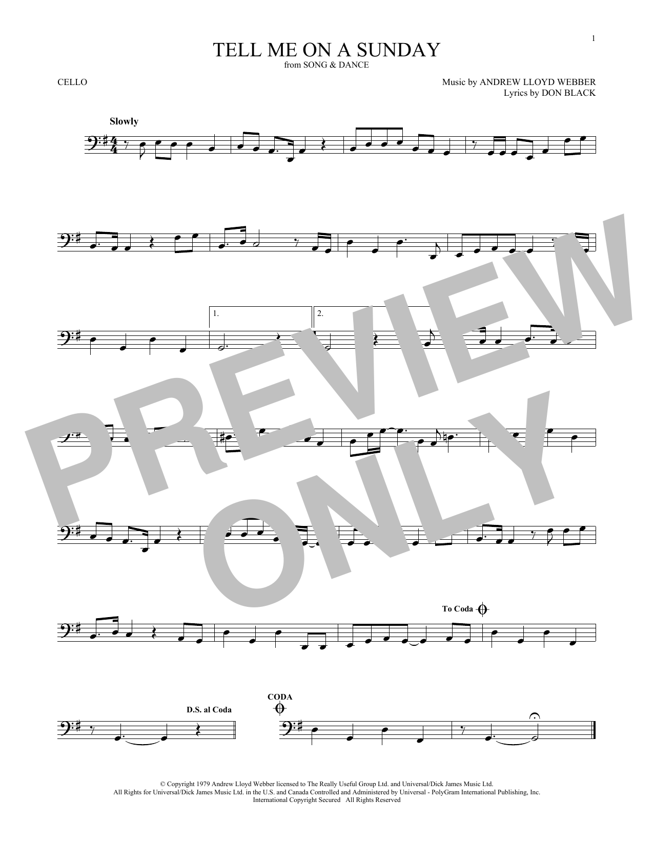 Produktgalerie: Seite 1 von 1 Tell Me On A Sunday, Andrew Lloyd Webber, Violoncello