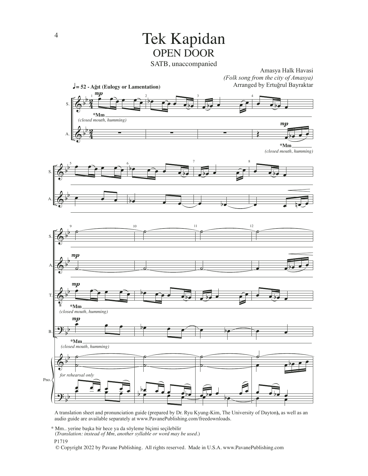 Produktbild zu: Tek Kapidan (Only Door) (arr. Ertugrul Bayraktar)