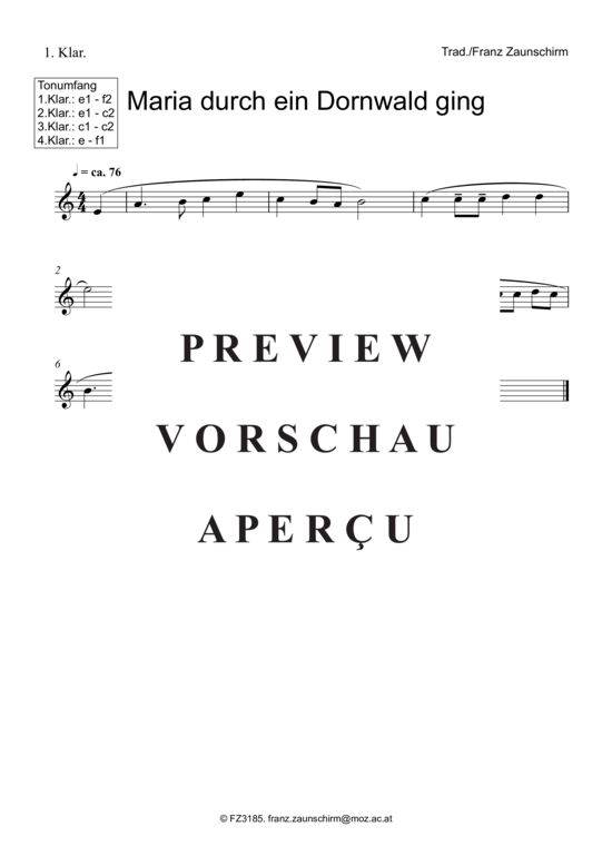 gallery: Maria durch ein Dornwald ging , , (Klarinettenquartett)