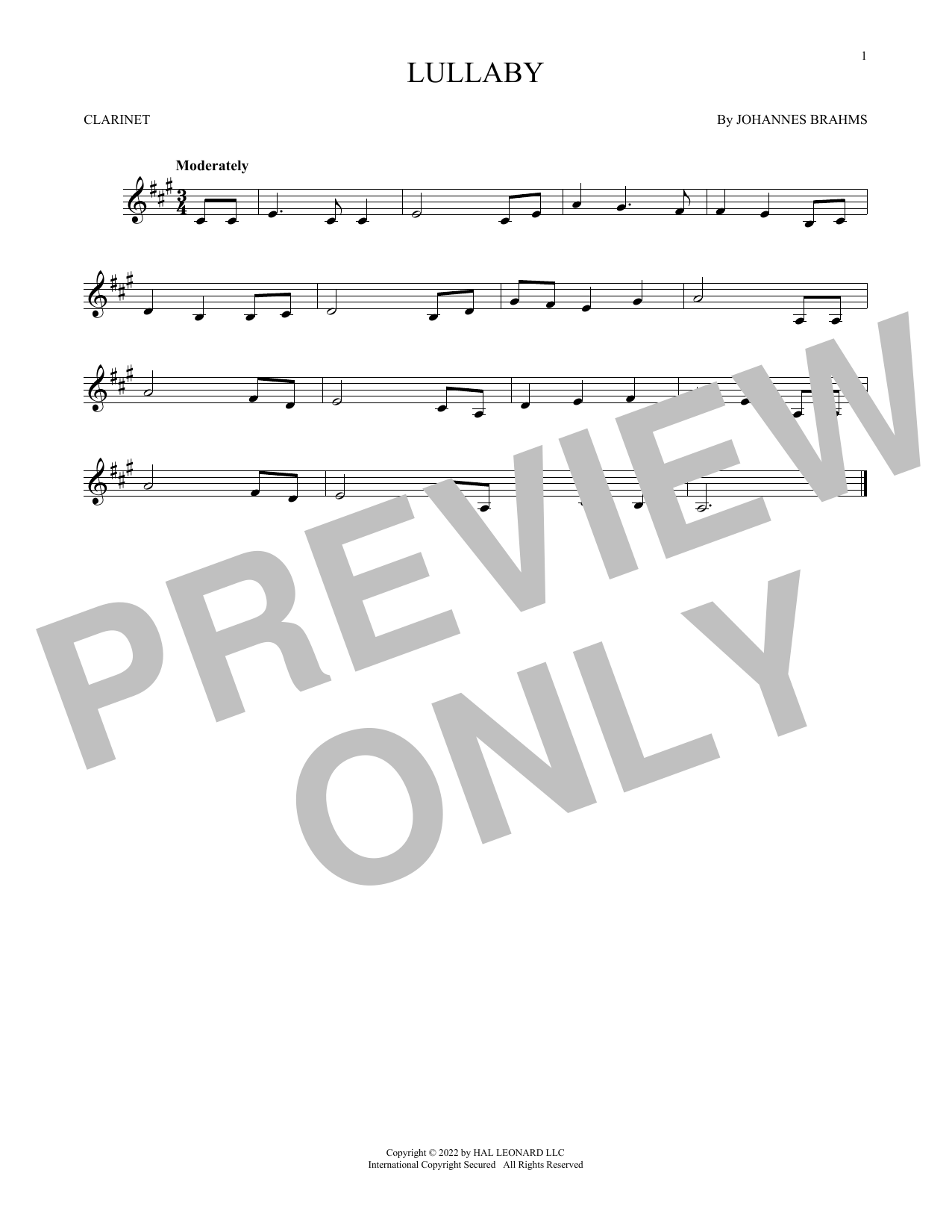 Product gallery: Page 1 of 1 Lullaby, Johannes Brahms