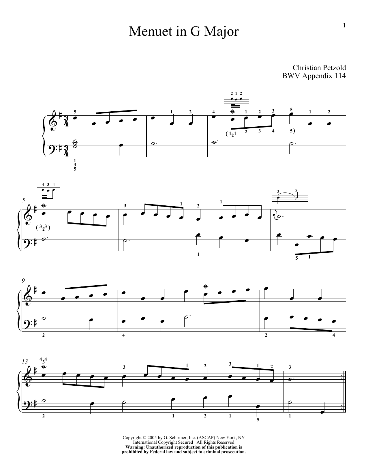 Produktgalerie: Seite 1 von 1 Minuet In G, Johann Sebastian Bach, Klavier