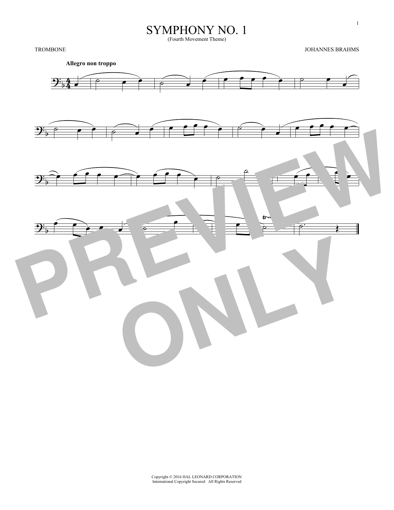 Product gallery: Page 1 of 1 Symphony No. 1 In C Minor, Fourth Movement Excerpt, Johannes Brahms