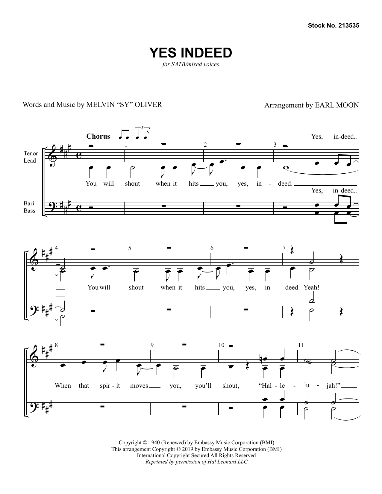 Product picture to: Yes Indeed (arr. Earl Moon)