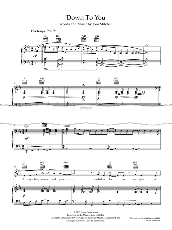 Produktgalerie: Seite 1 von 1 Down To You, Joni Mitchell, Gesang, Gitarre, Klavier