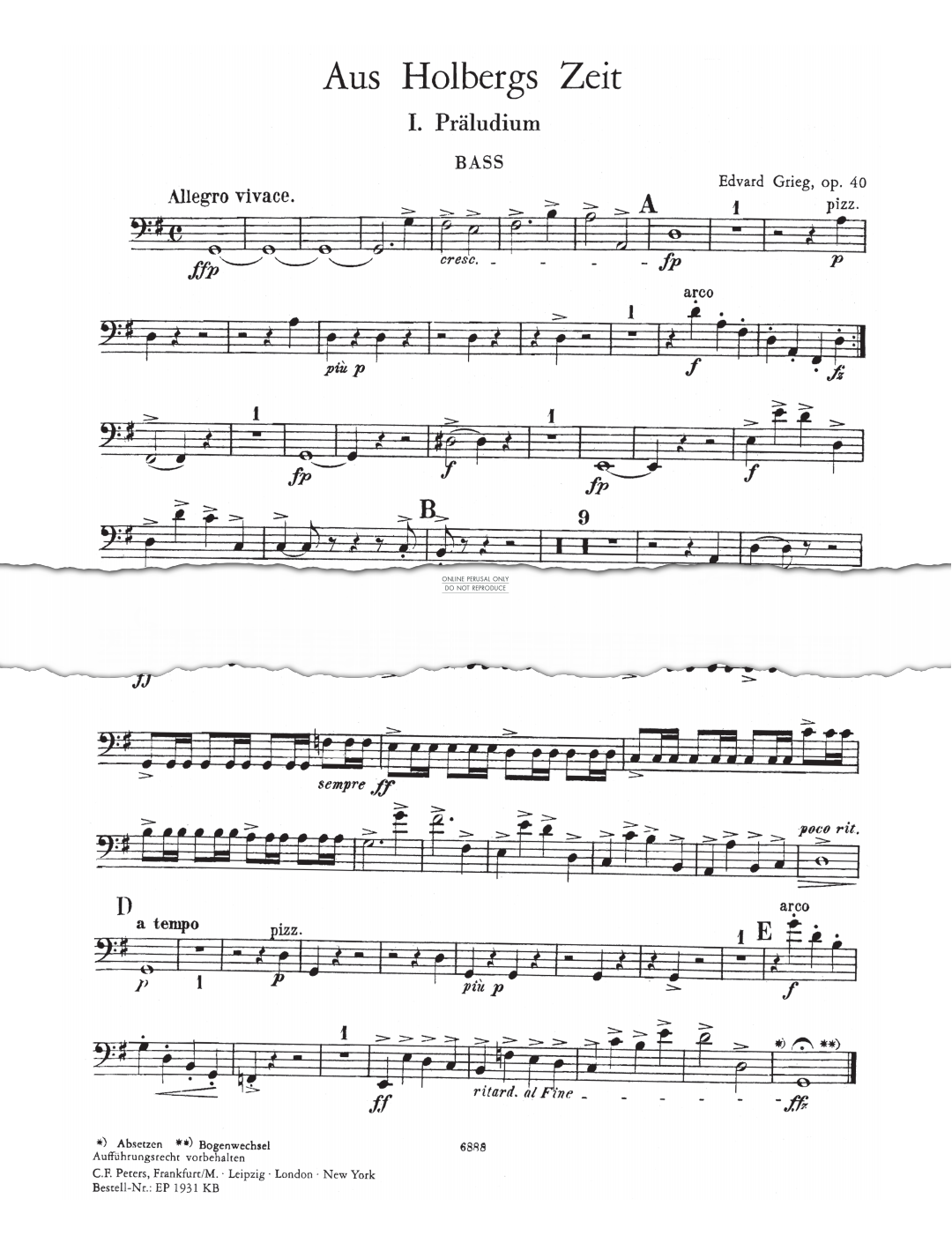 Produktbild zu: Holberg Suite, Op. 40 (Bass)