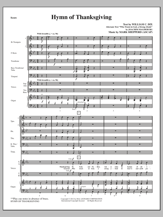 Product gallery: Page 1 of 1 Hymn Of Thanksgiving - Full Score, Mark Shepperd