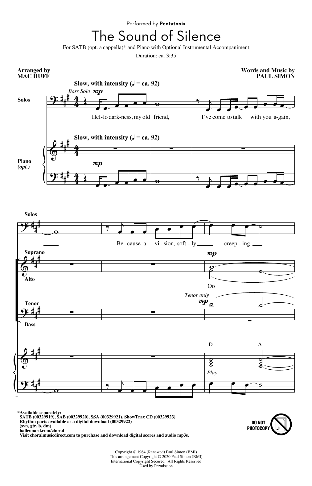 Product picture to: The Sound Of Silence (arr. Mac Huff)