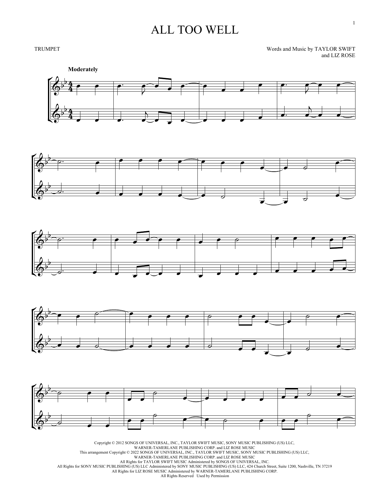 Produktgalerie: Seite 1 von 1 All Too Well, Taylor Swift, Trompete