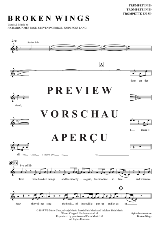 Produktgalerie: Seite 2 von 4 Broken Wings , Mr. Mister, Trompete in B